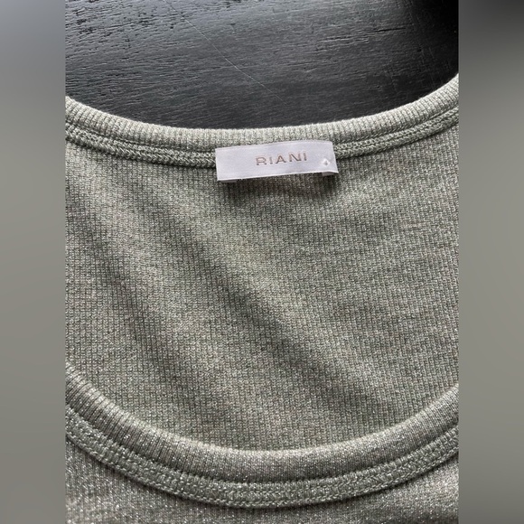 RIANI Sequin Palm Tree Tank Top Green Metallic Knit Sleeveless - Picture 8 of 10